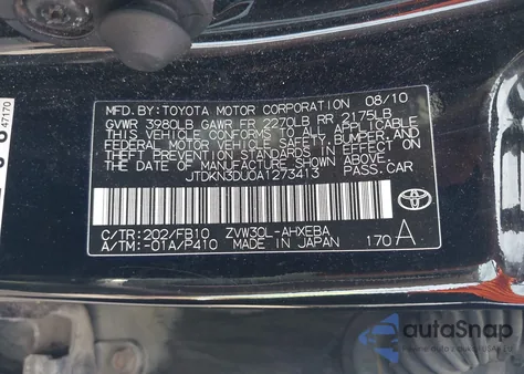 2010 Toyota Prius Iii from USA, damaged, VIN JTDKN3DU0A1273413